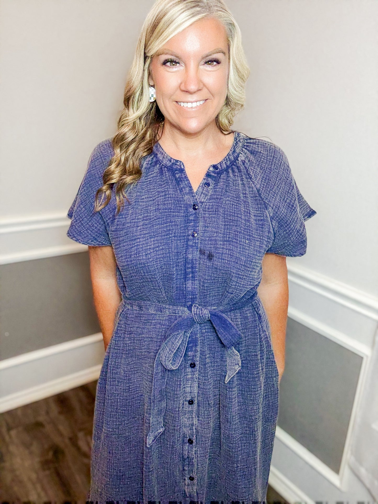 Mineral Wash Midi Dress |NAVY|