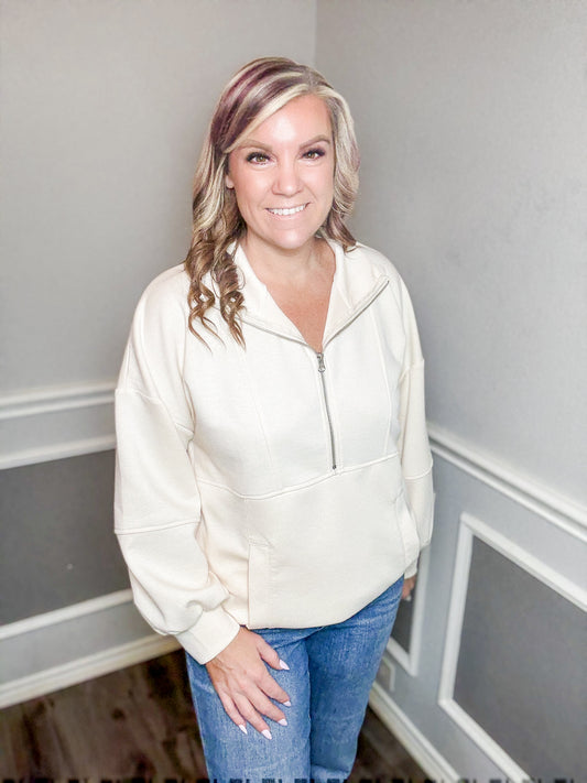 Half Zip Oversized Casual Comfy Knit Top