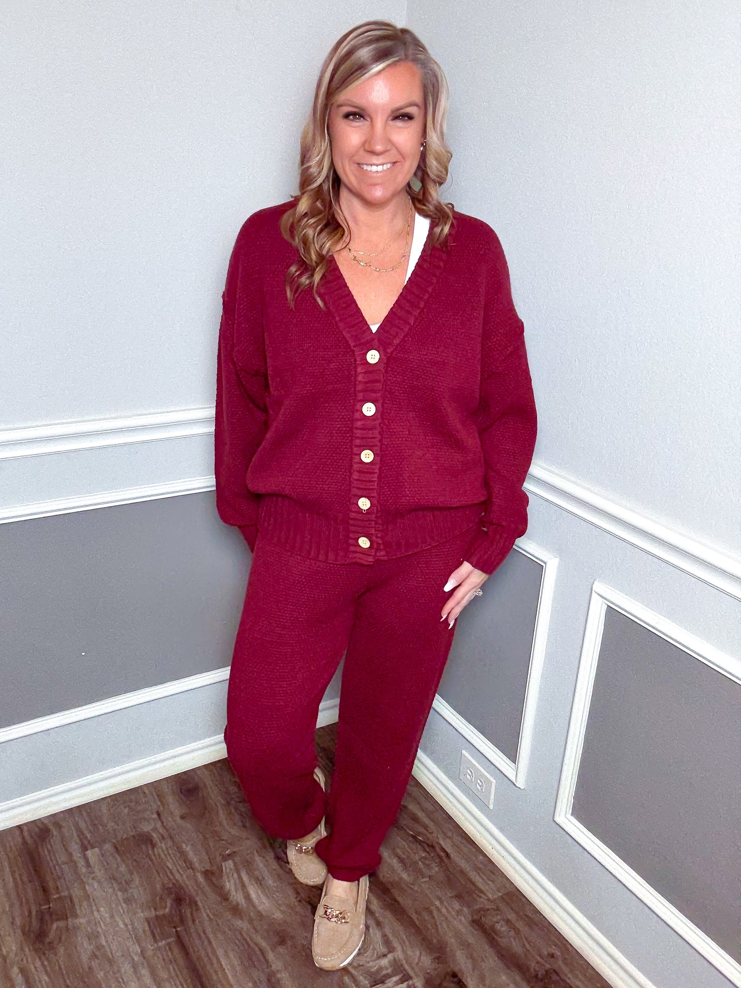 Oversized Cardi Sweater Set |WINE|