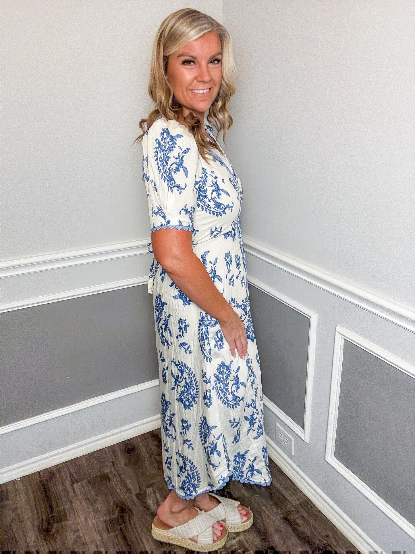 Floral Scalloped Midi Dress