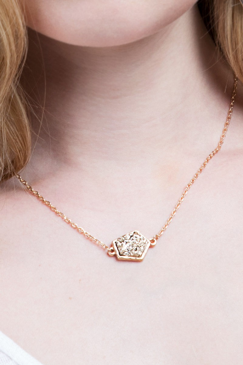 Geometric Faux Druzy Necklace |Gold|