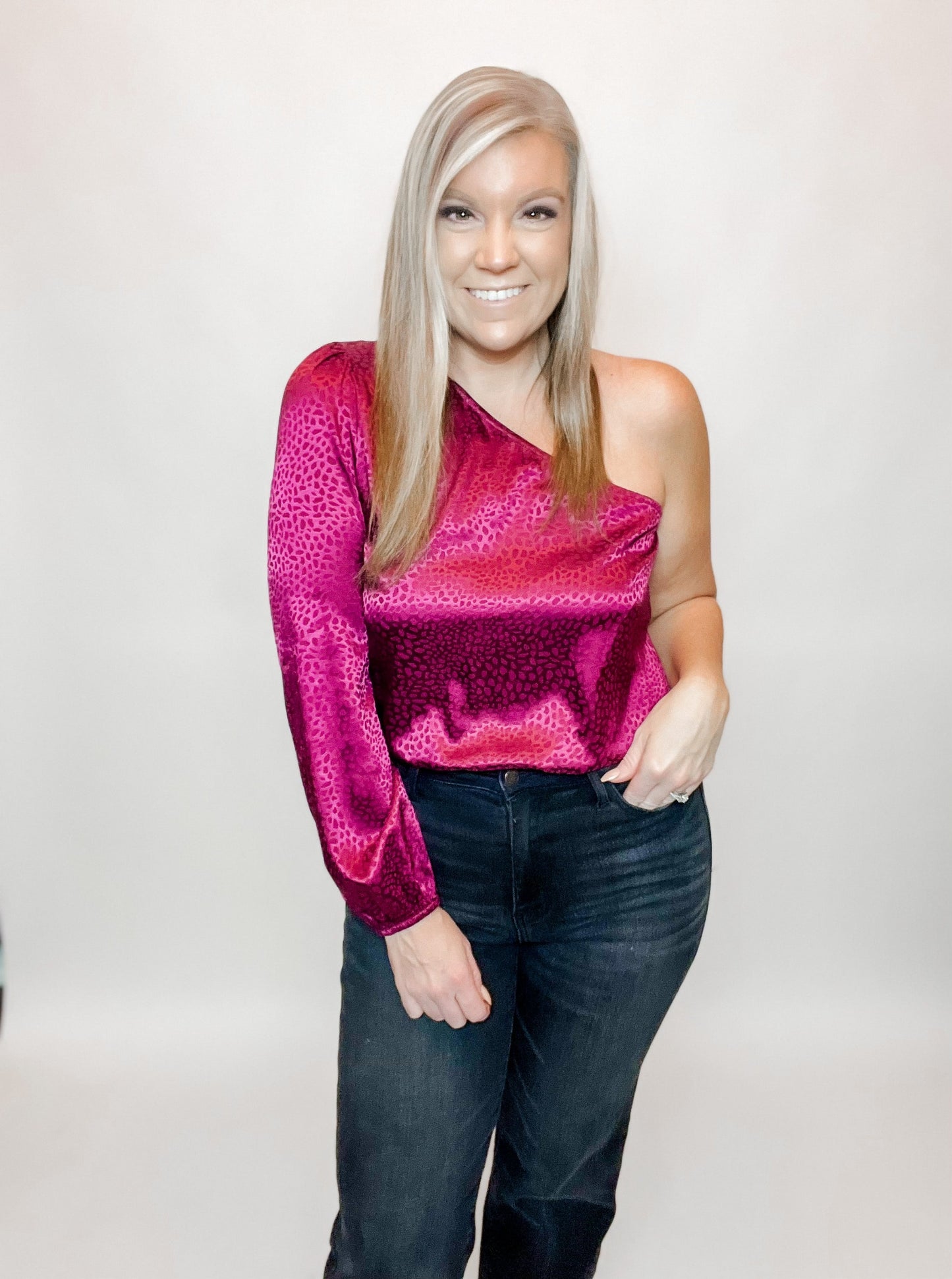 One Shoulder Satin Bodysuit - 1 small left