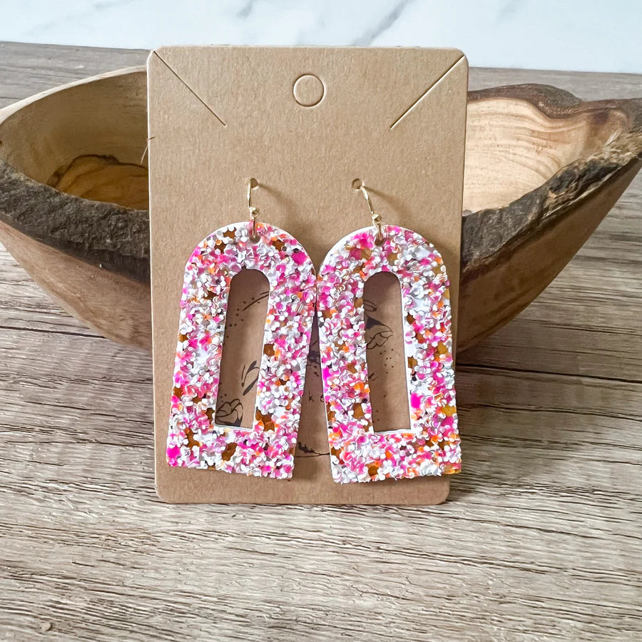 Sandy Pink Glitter Cutout Arch Earrings
