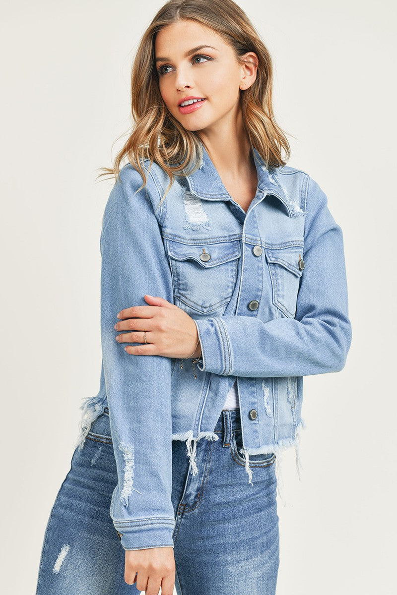 Distressed Vintage Frayed Denim Jacket |Light Wash|