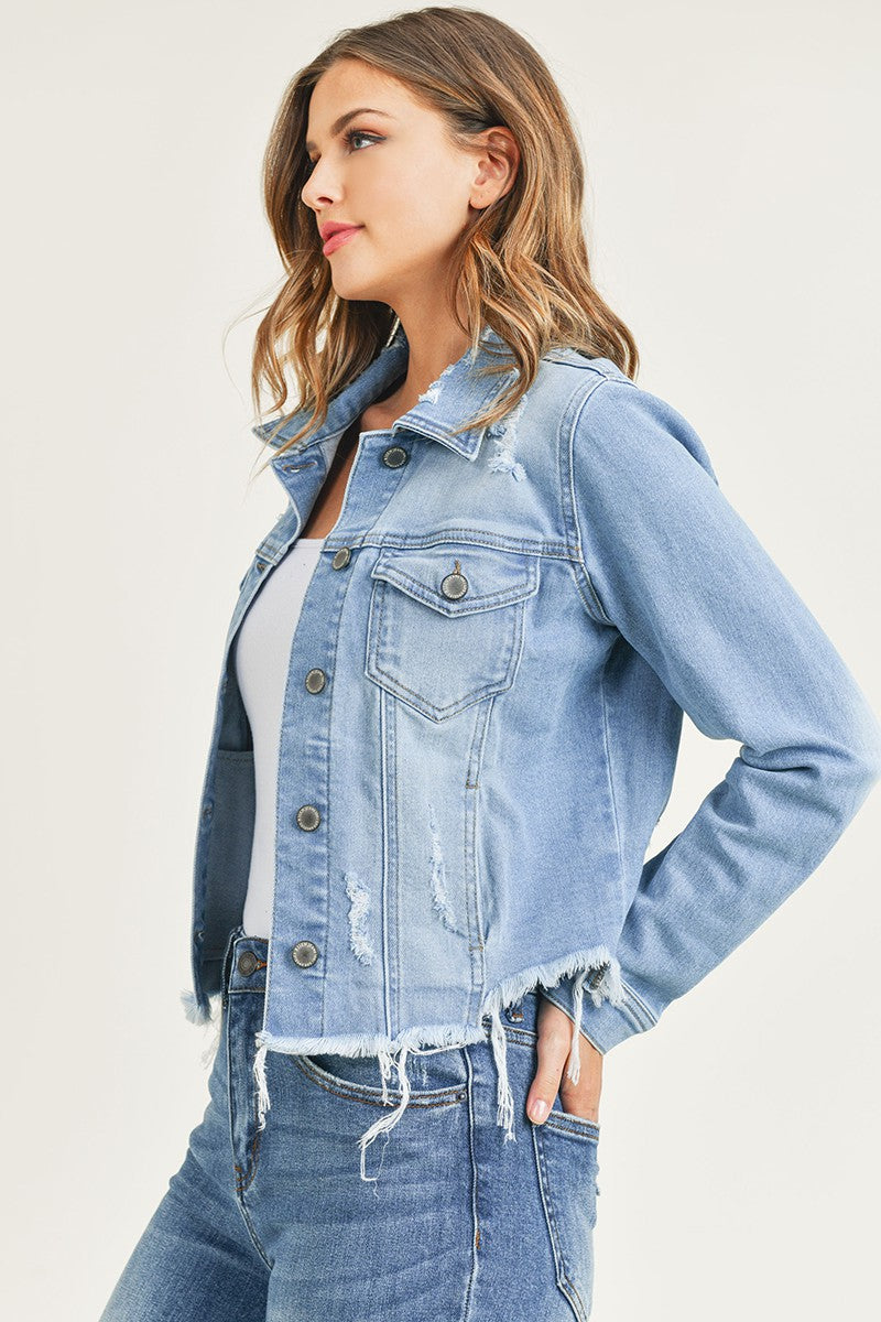 Distressed Vintage Frayed Denim Jacket |Light Wash|