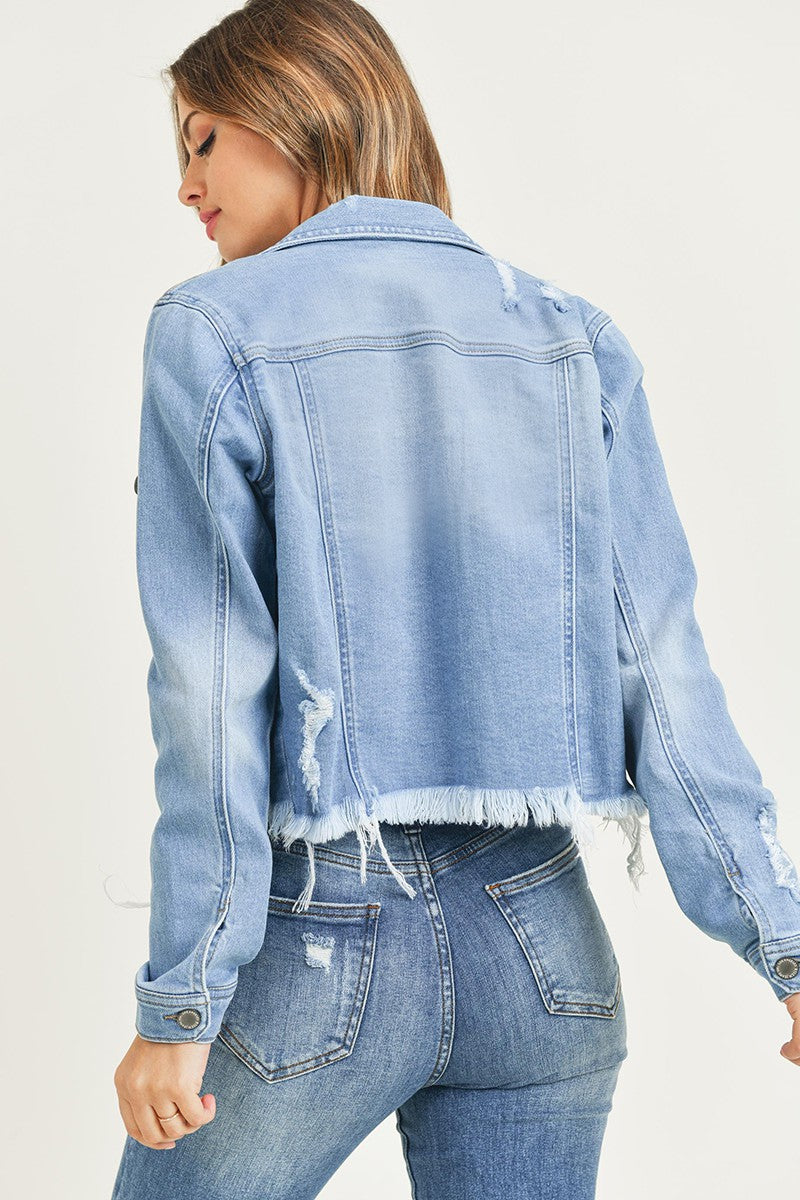 Distressed Vintage Frayed Denim Jacket |Light Wash|