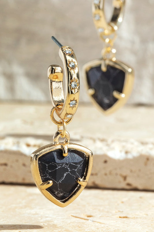 Natural Stone Triangle Earrings |Jet Howlite|