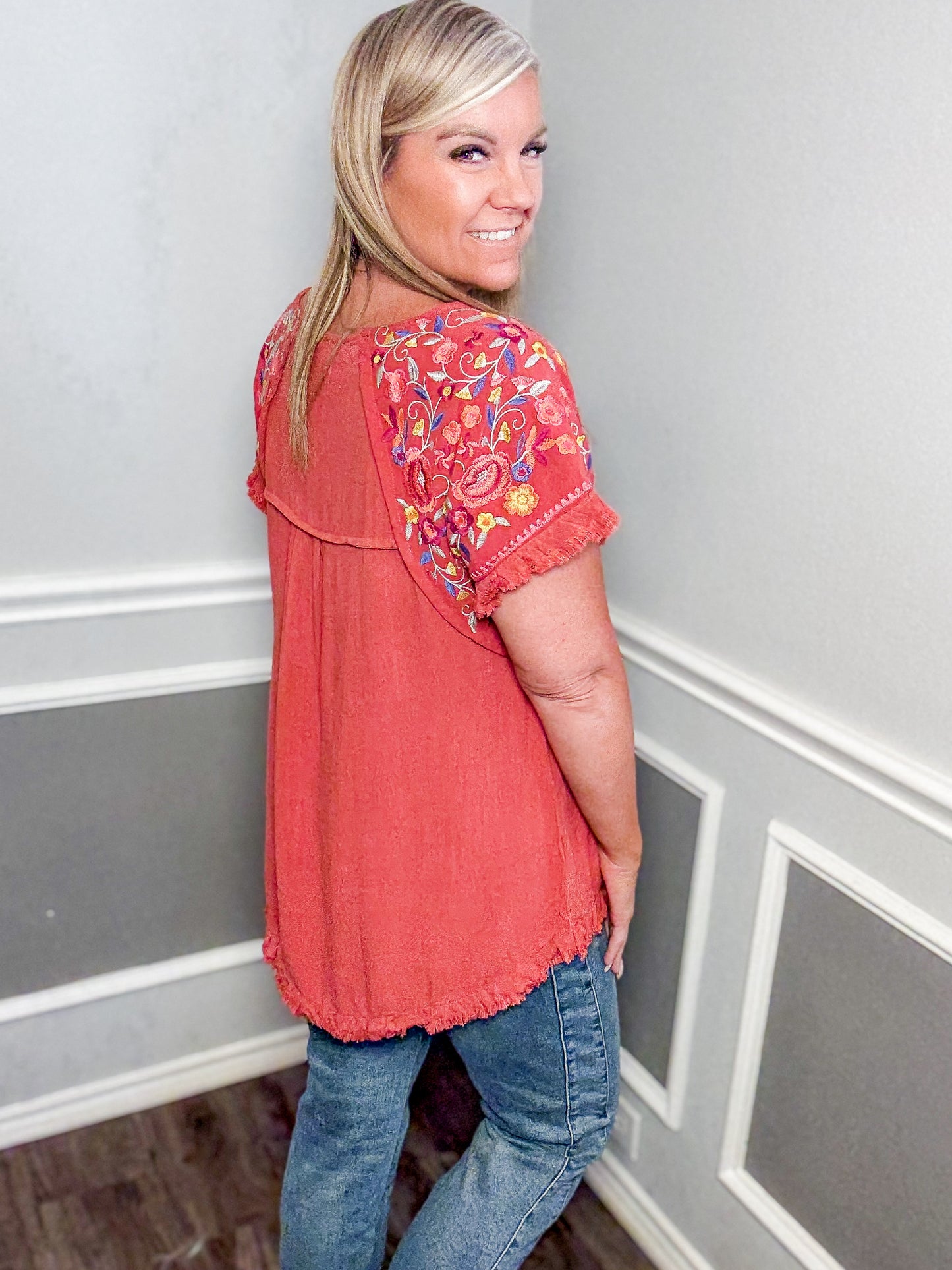 Embroidered Linen Top