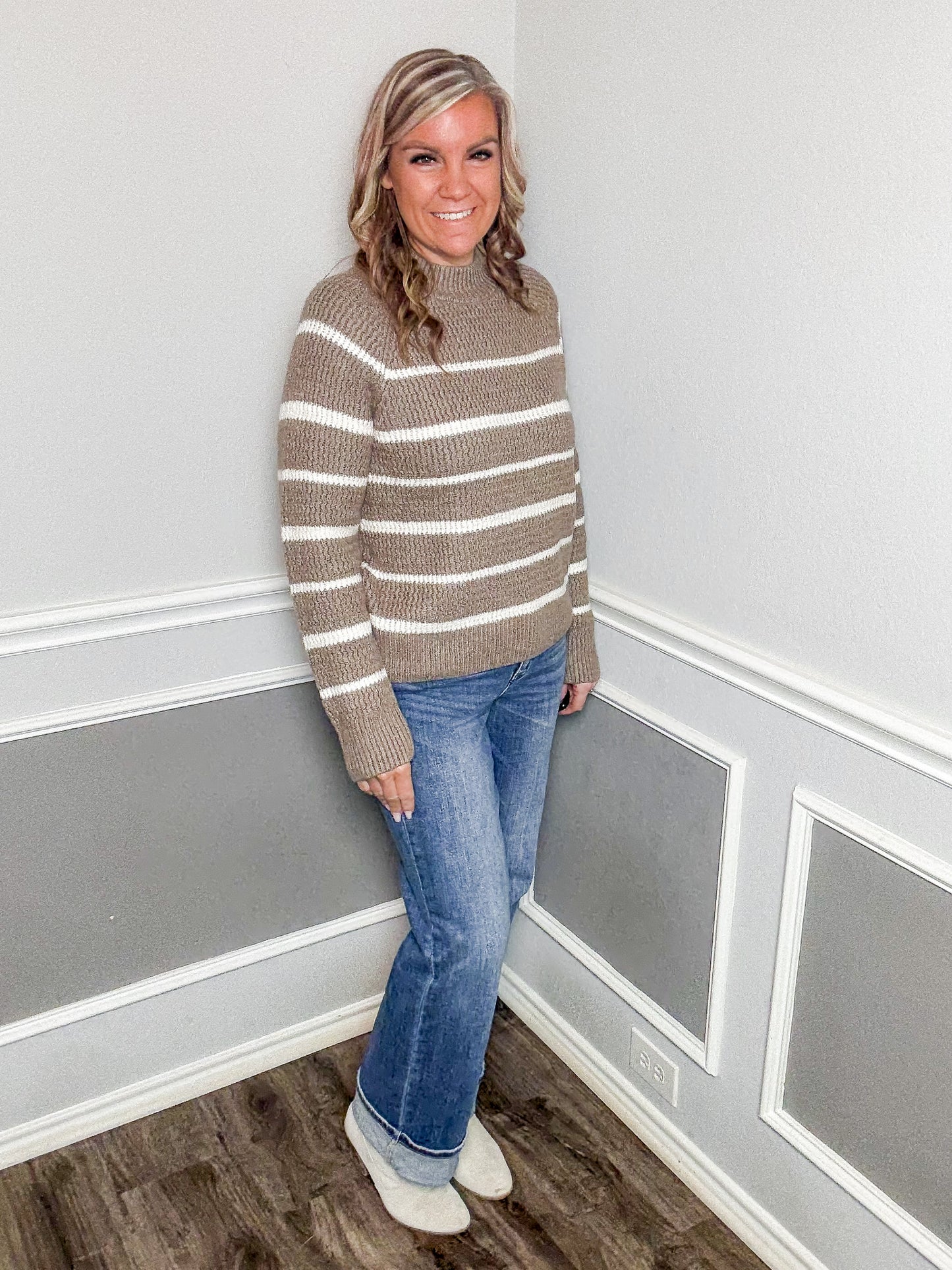 Stripe High Neck Knit Sweater
