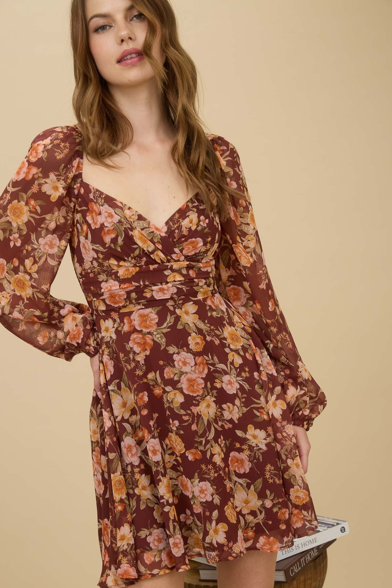 Floral Sweetheart Neck Mini Dress