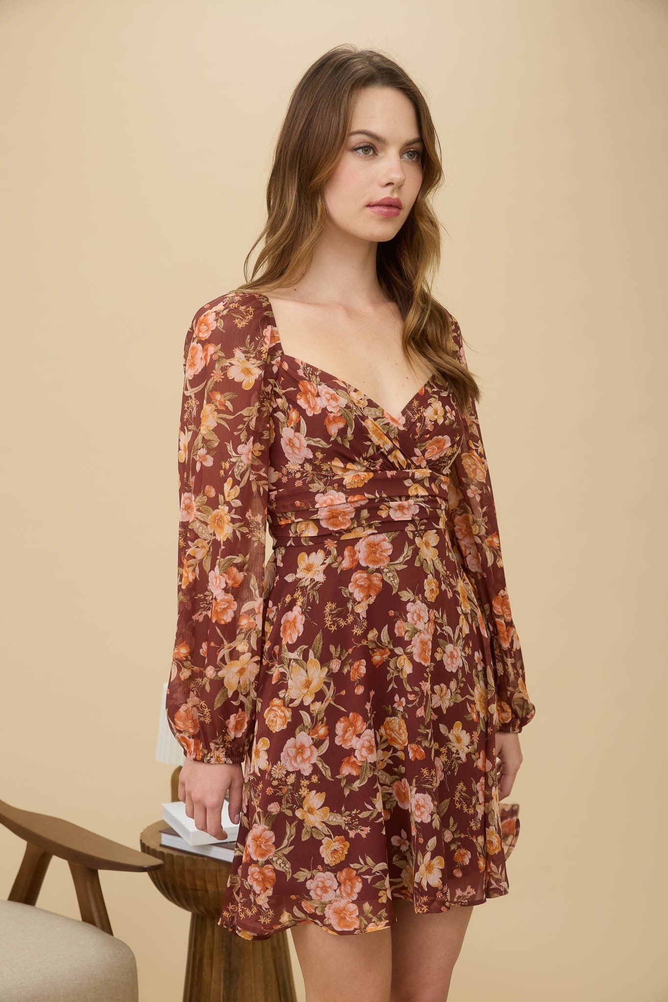 Floral Sweetheart Neck Mini Dress