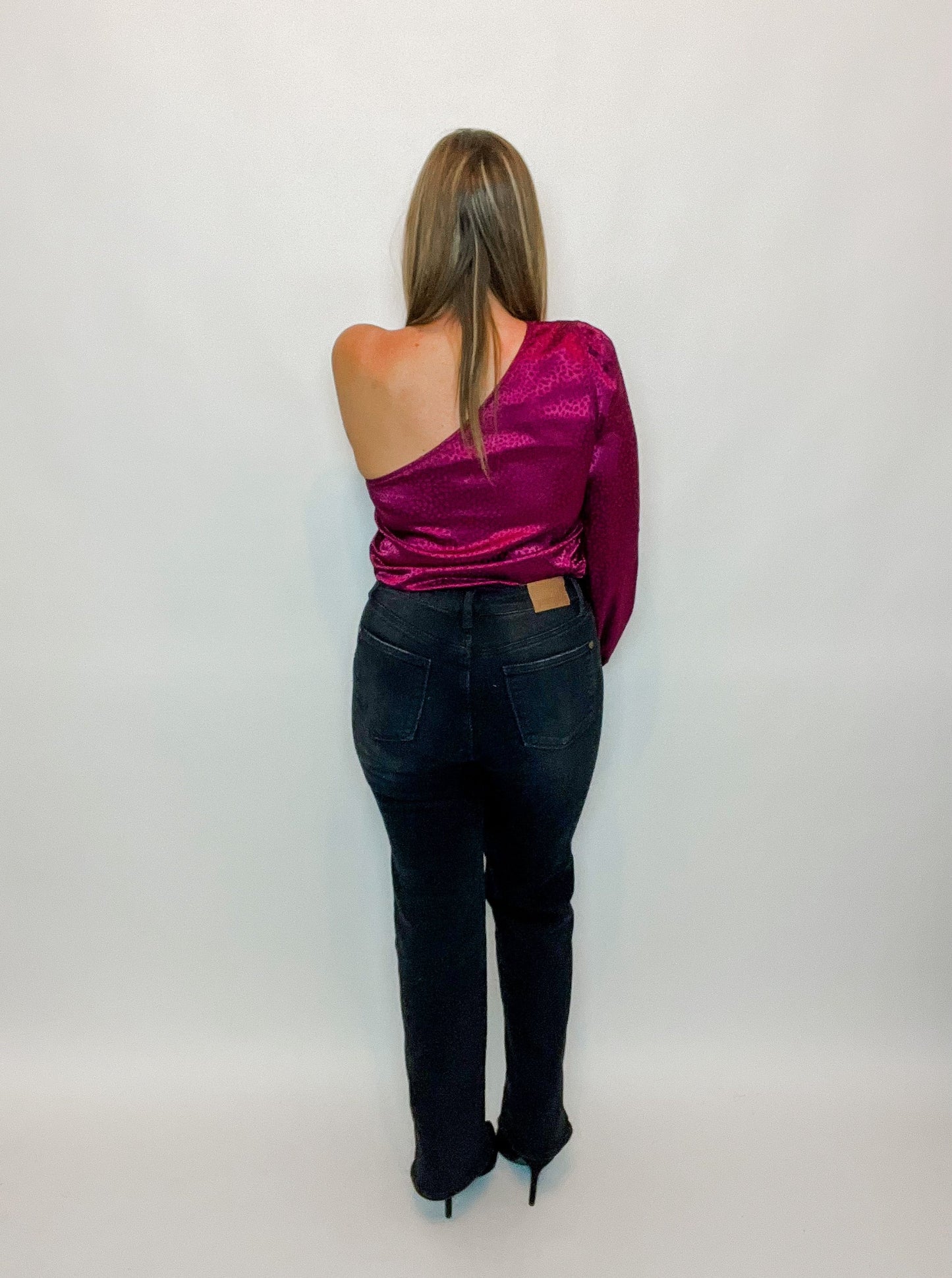 One Shoulder Satin Bodysuit - 1 small left