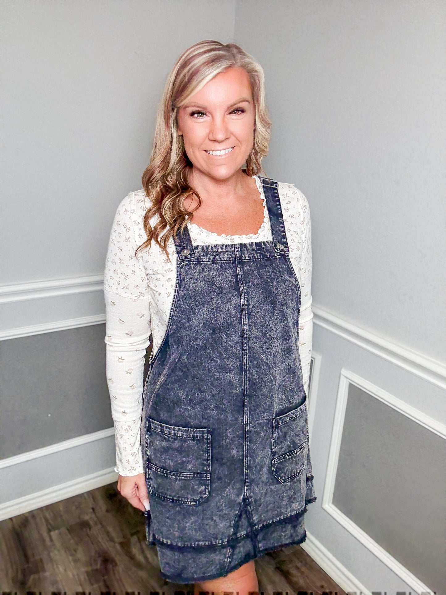Washed Denim Overall Mini Dress