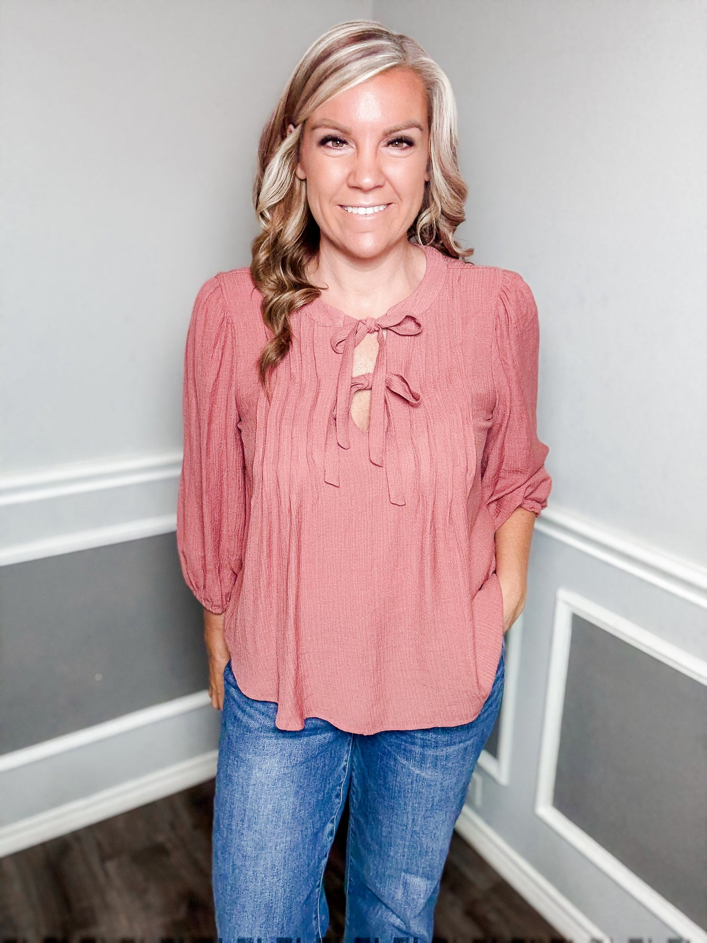 Front Tie Pleated Top |TERRACOTTA|