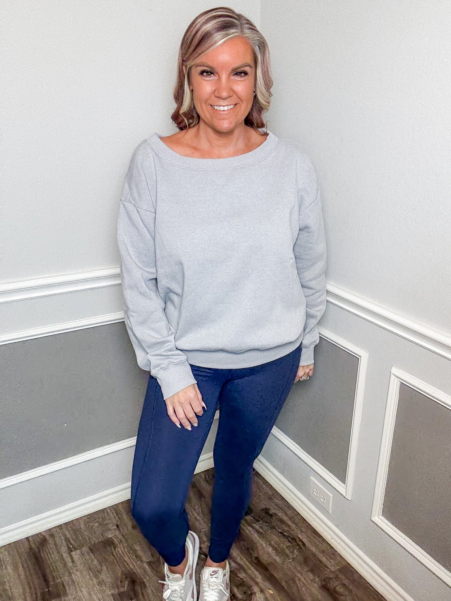 Fleece Boat Neck Sweatshirt |GREY|