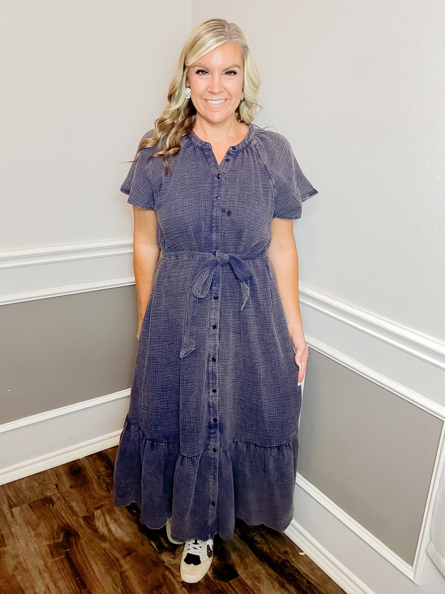 Mineral Wash Midi Dress |NAVY|