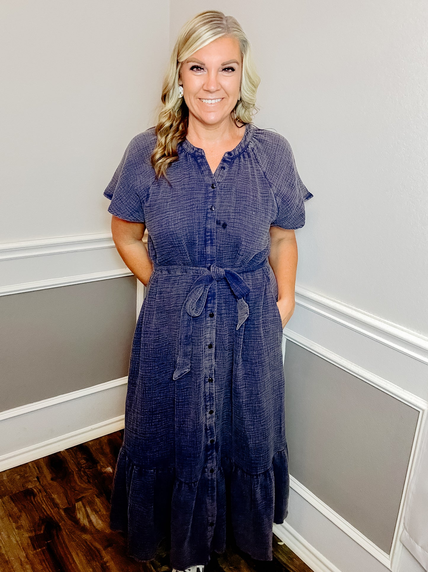 Mineral Wash Midi Dress |NAVY|