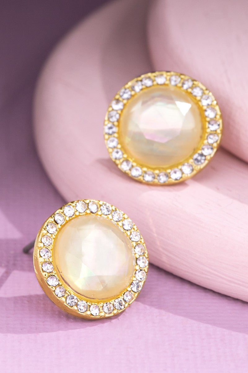Round Rhinestone Stud Earrings |Cream|
