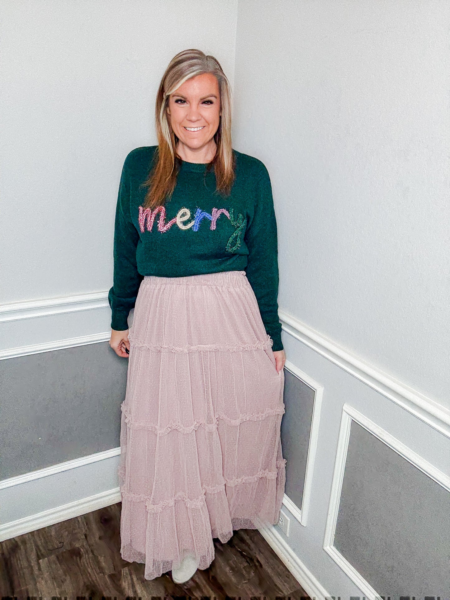 Tulle Tiered Midi Skirt |PINK|