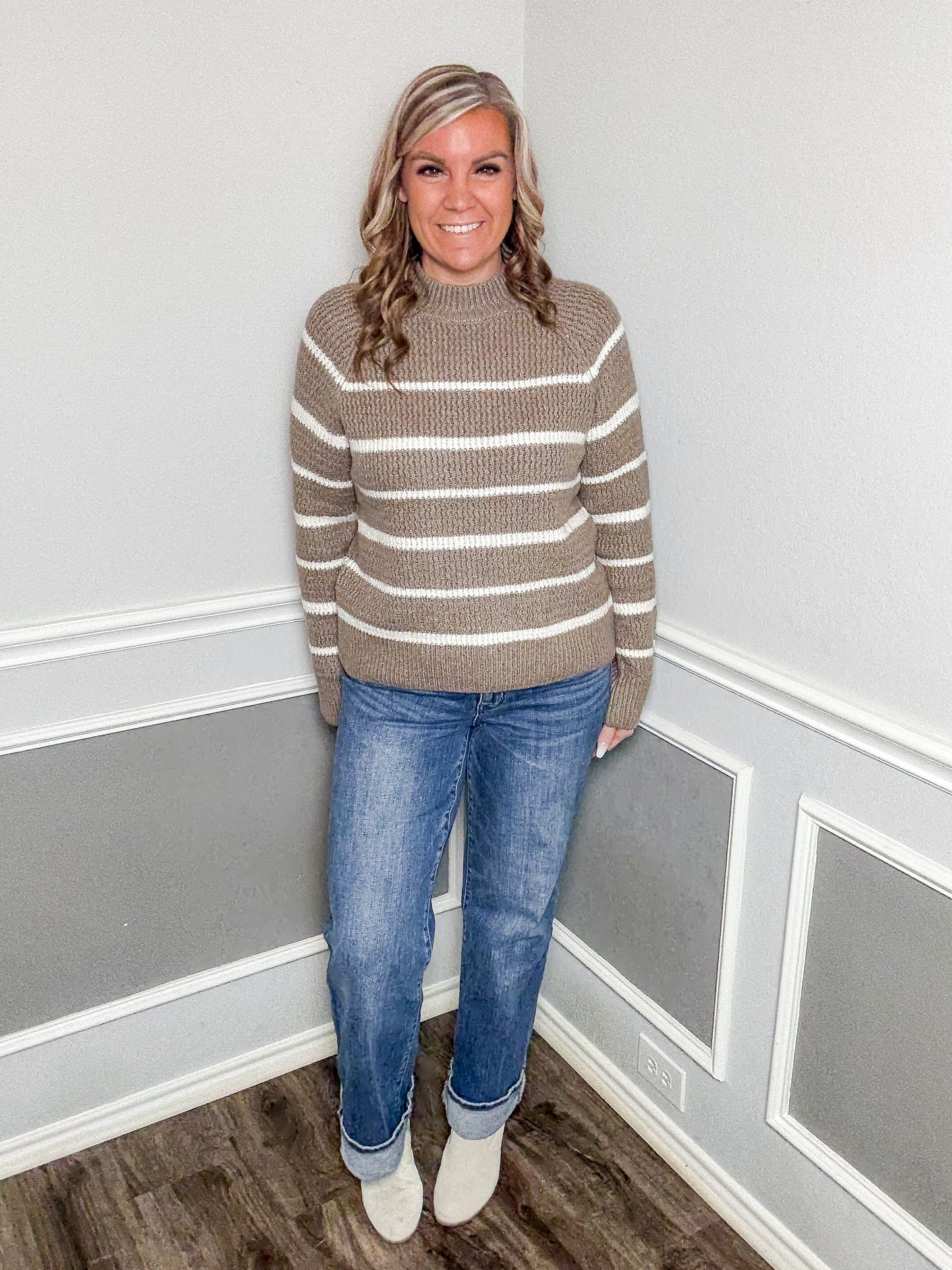 Stripe High Neck Knit Sweater