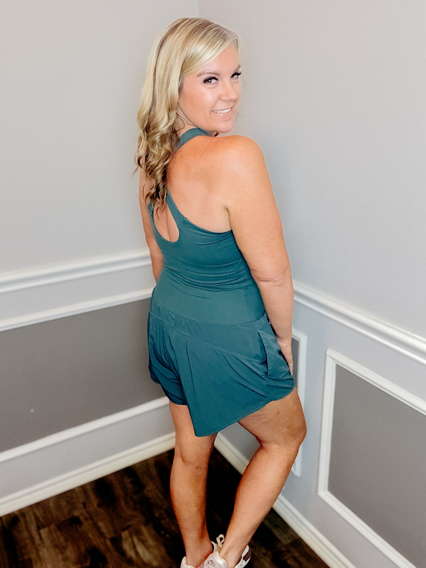 Butter Nylon Active Romper |EVERGREEN|