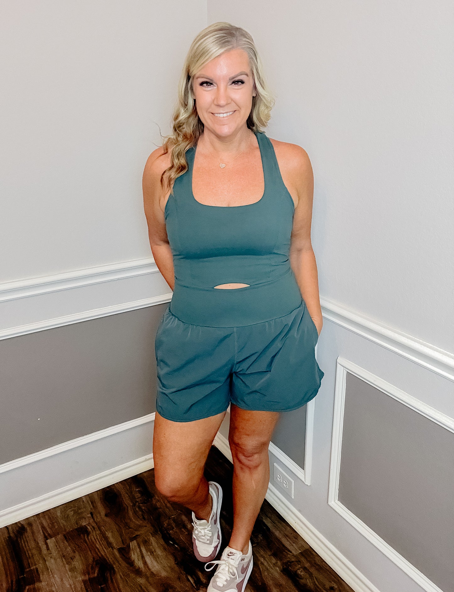 Butter Nylon Active Romper |EVERGREEN|