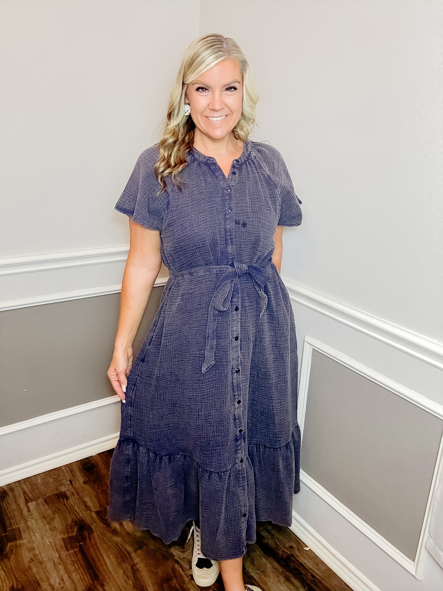 Mineral Wash Midi Dress |NAVY|