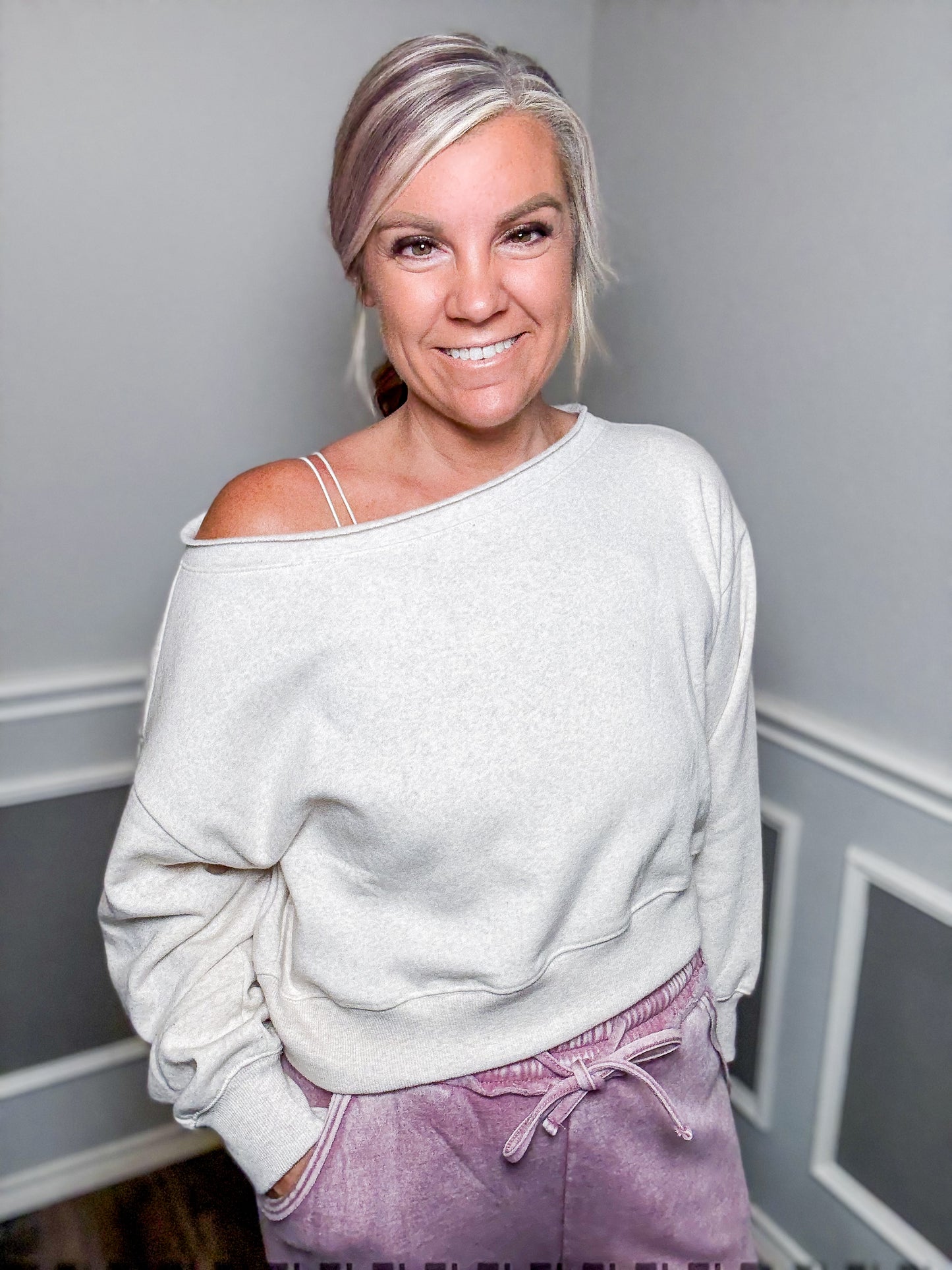 Fleece Boat Neck Pullover |Beige|