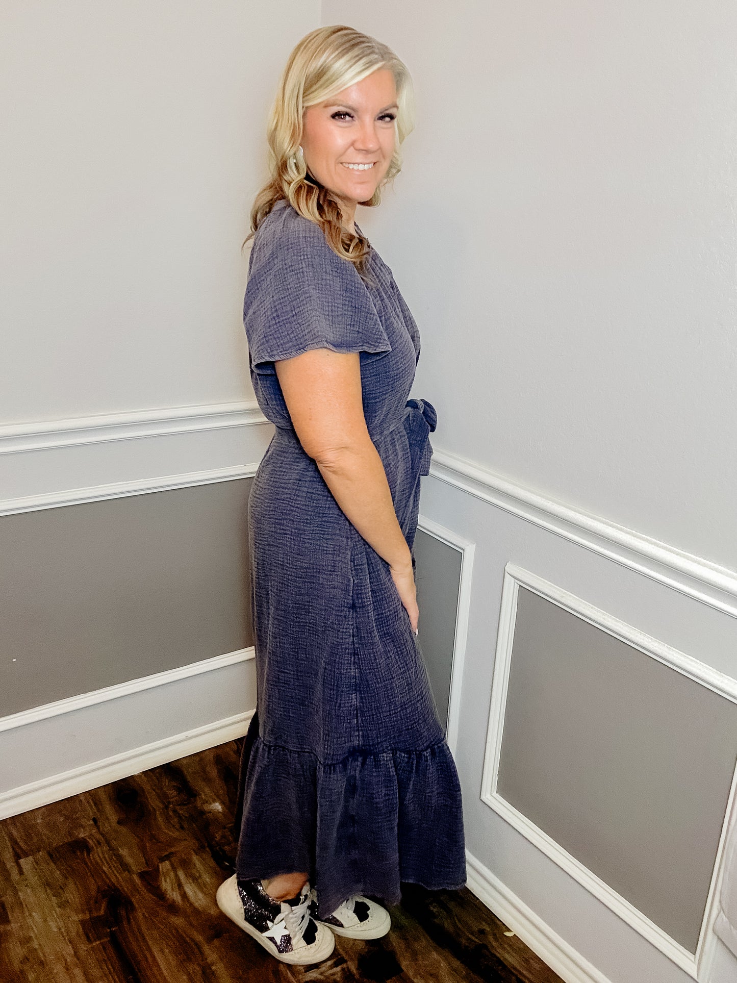 Mineral Wash Midi Dress |NAVY|