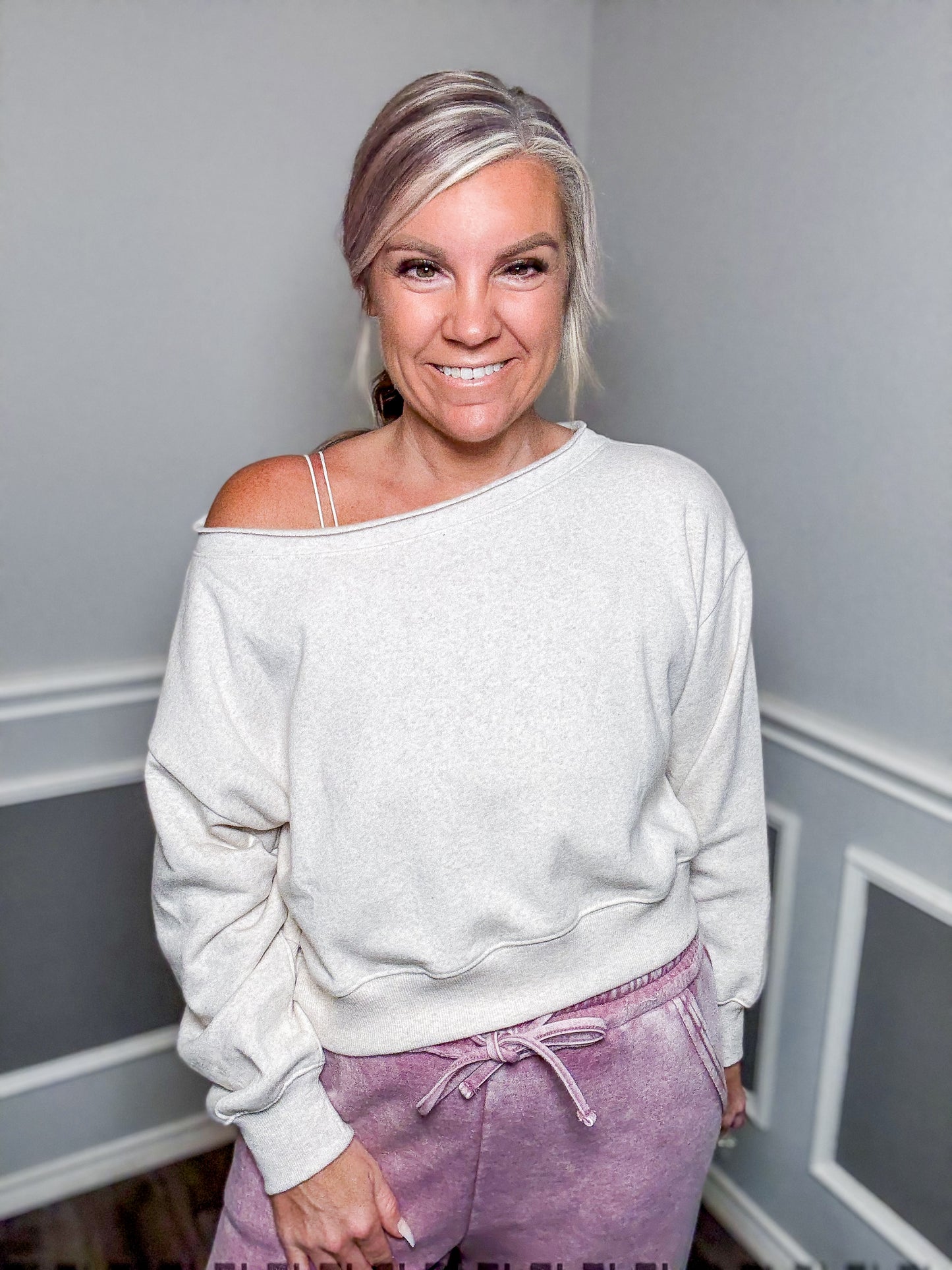 Acid Wash Fleece Palazzo Sweatpants |Light Rose|