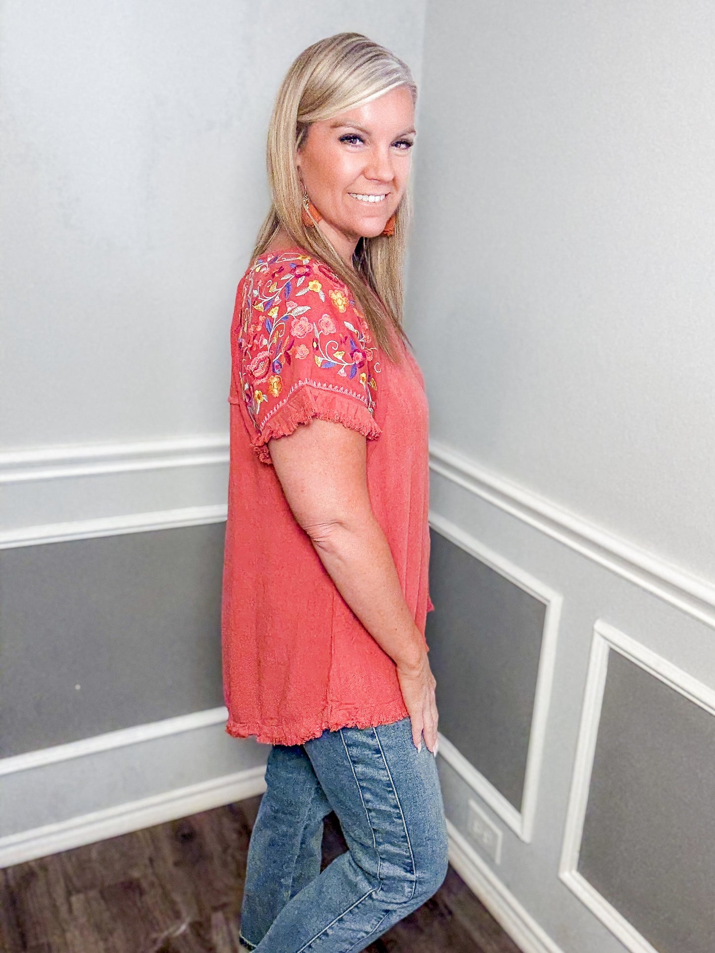 Embroidered Linen Top