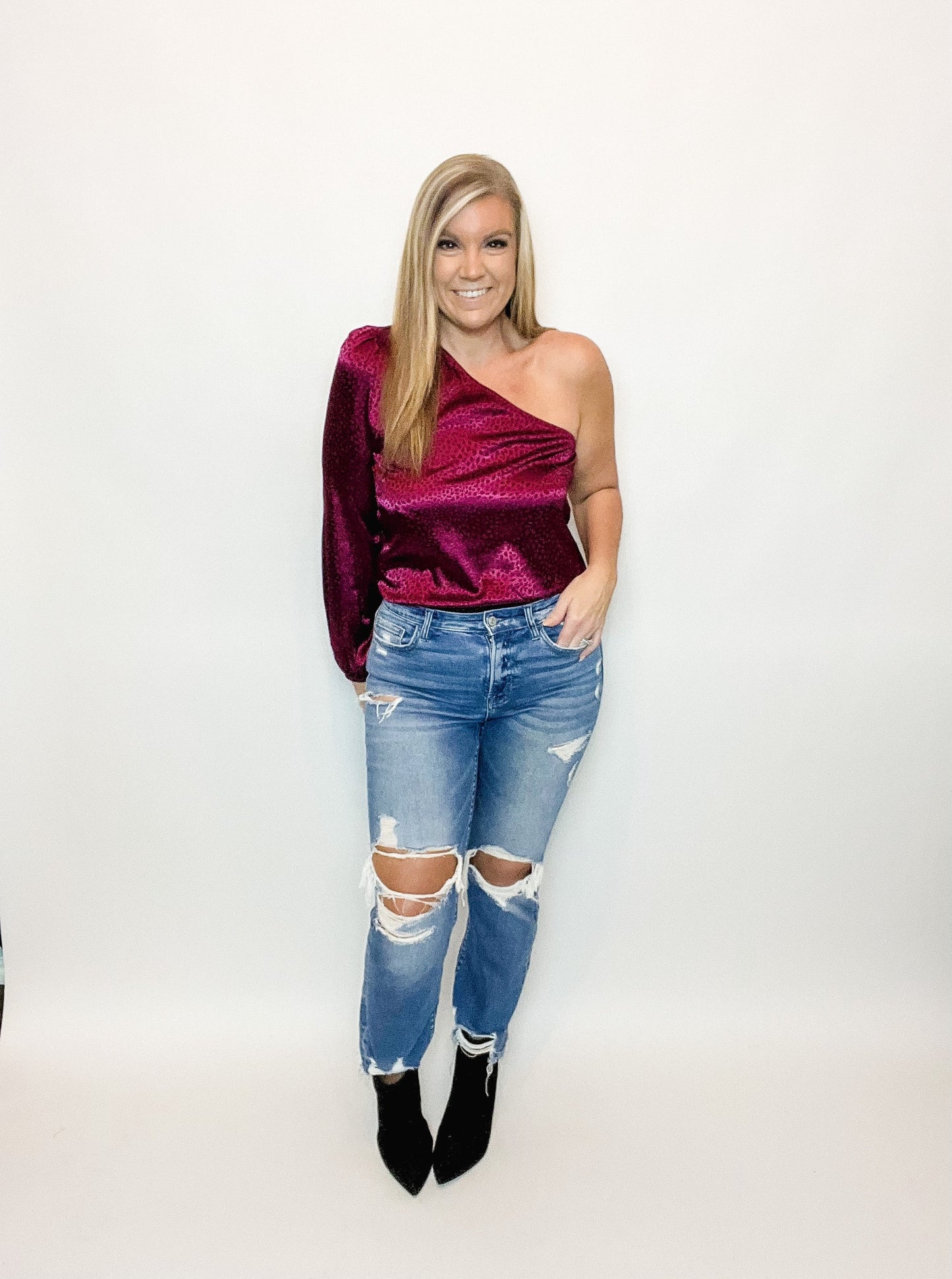 One Shoulder Satin Bodysuit - 1 small left