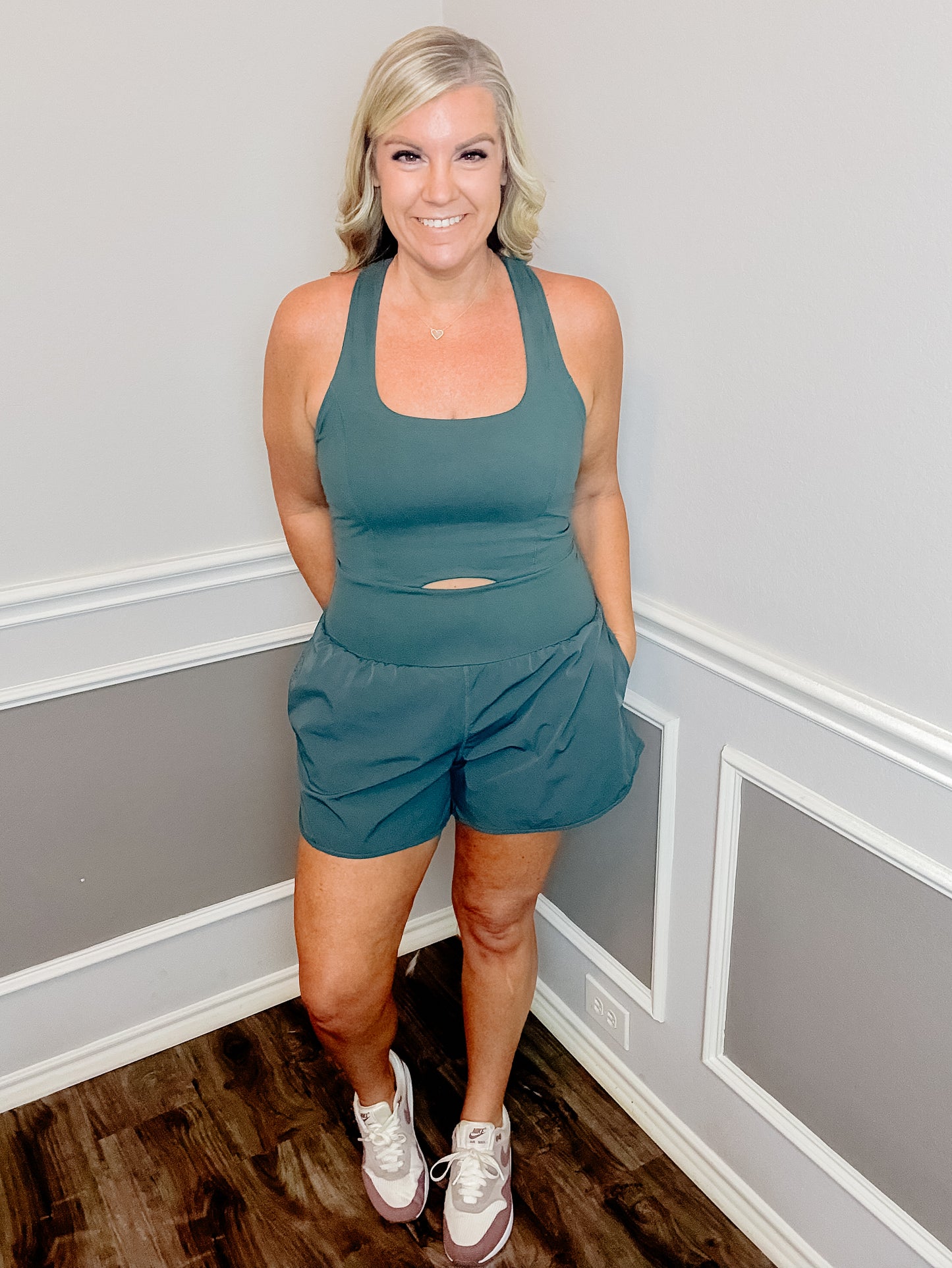 Butter Nylon Active Romper |EVERGREEN|