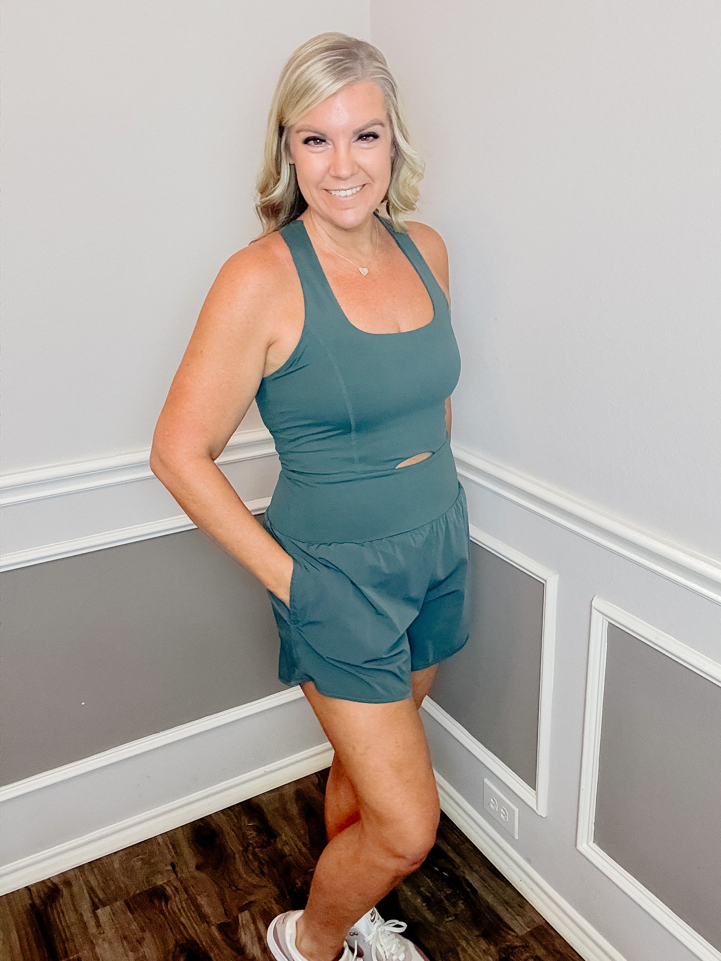 Butter Nylon Active Romper |EVERGREEN|