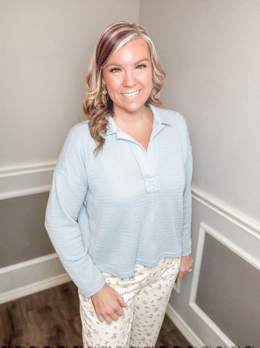 Relaxed Collared V-Neck Knit Top