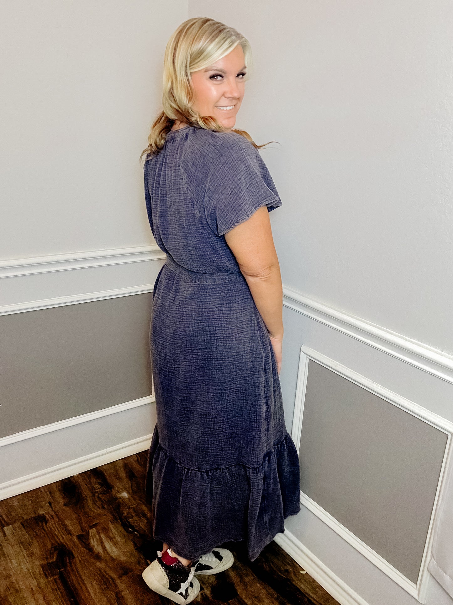 Mineral Wash Midi Dress |NAVY|