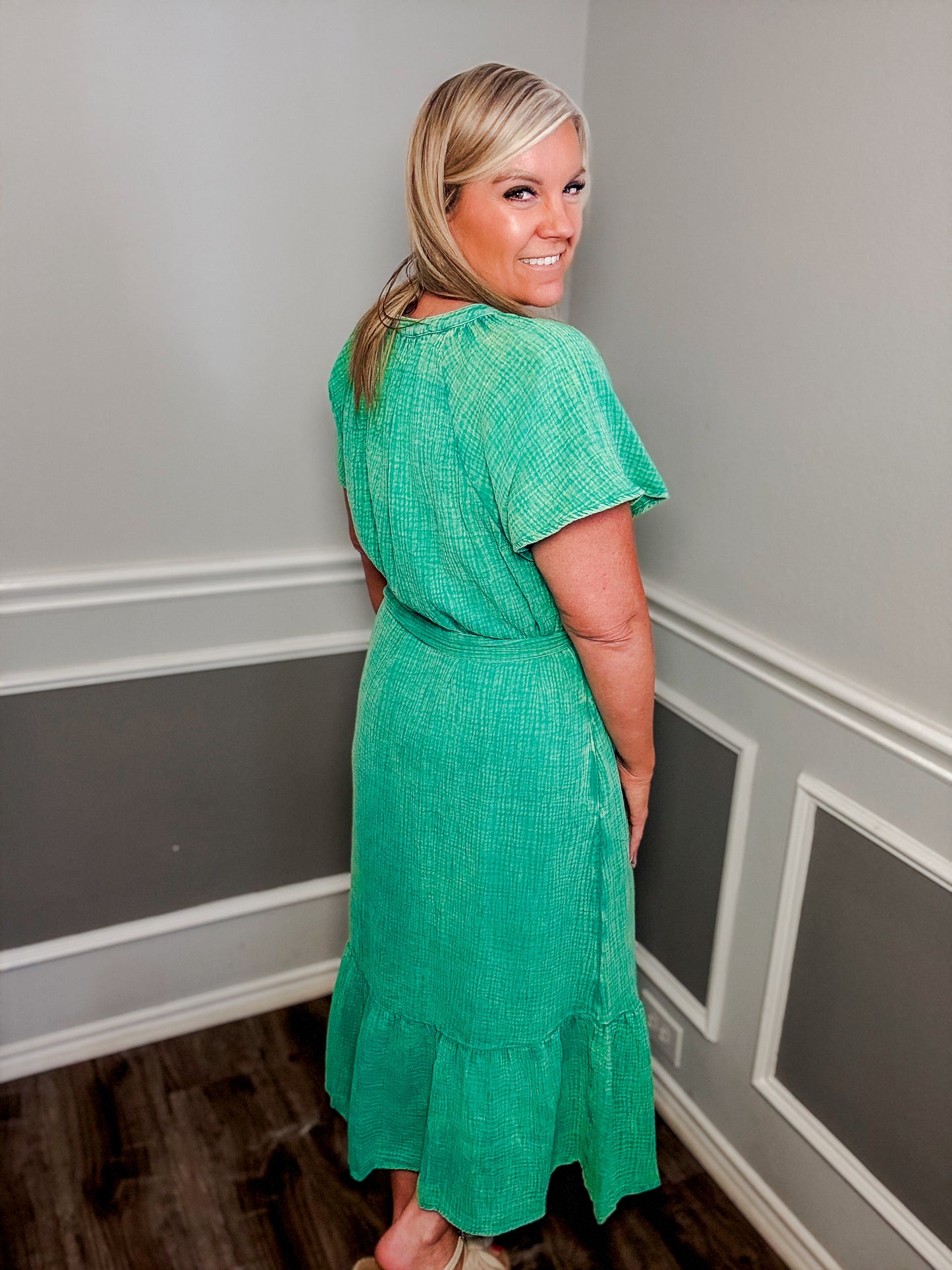 Mineral Wash Midi Dress |GREEN|