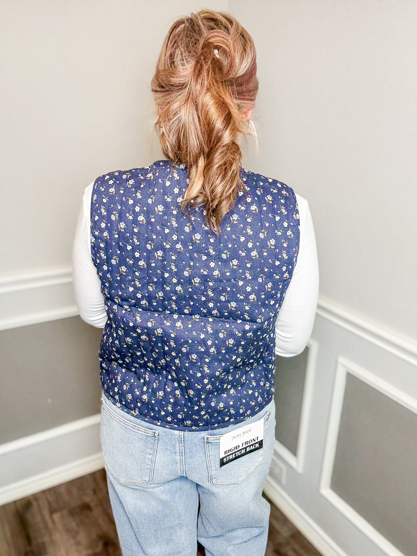 Floral Print Front Tie Quilted Vest