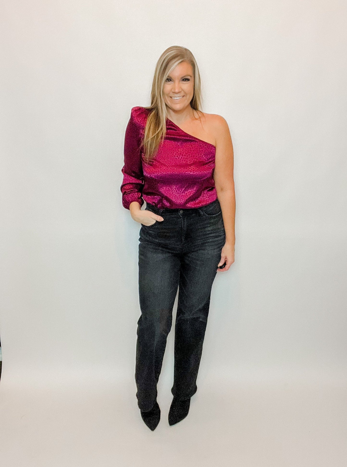 One Shoulder Satin Bodysuit - 1 small left