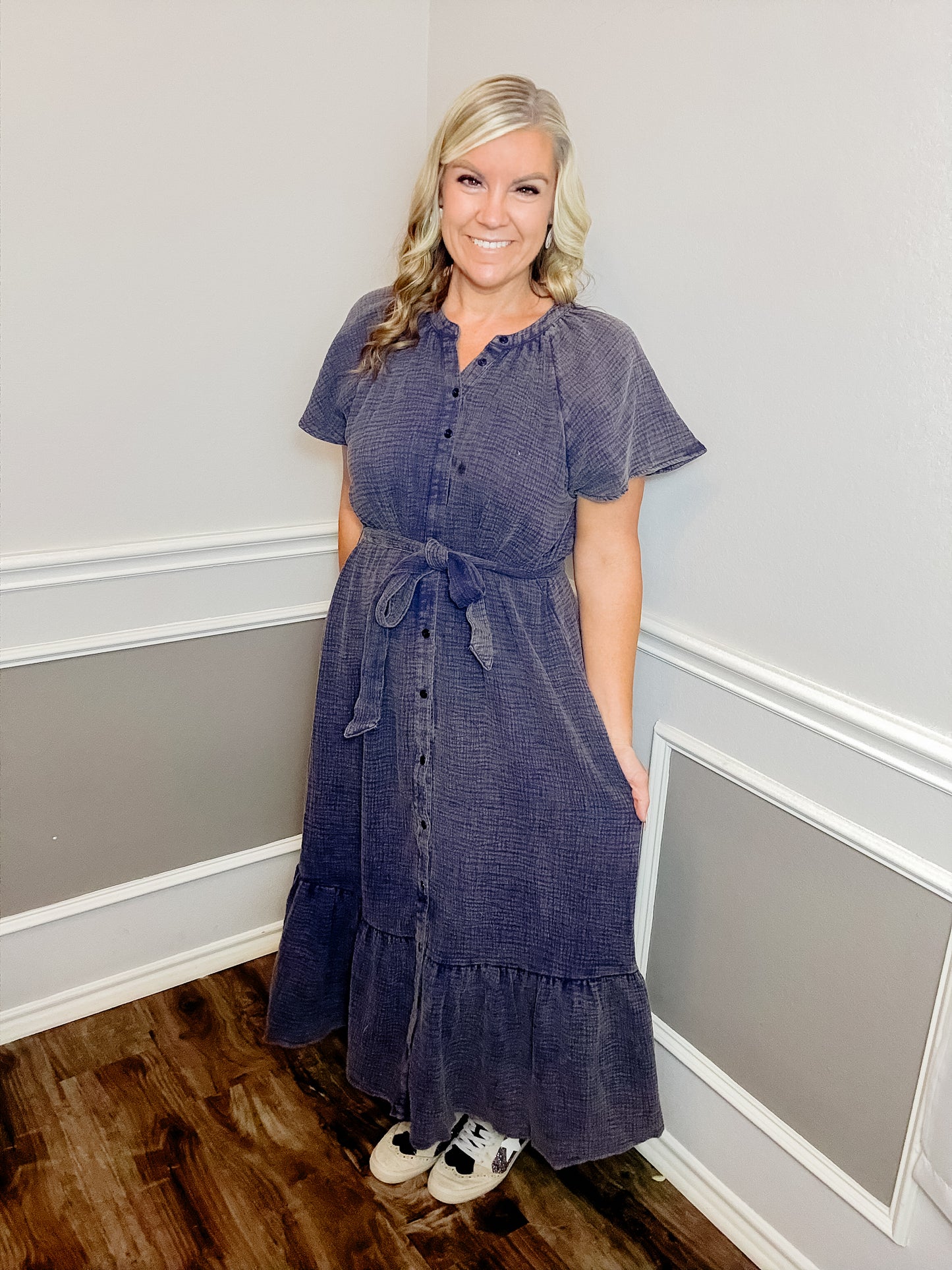 Mineral Wash Midi Dress |NAVY|