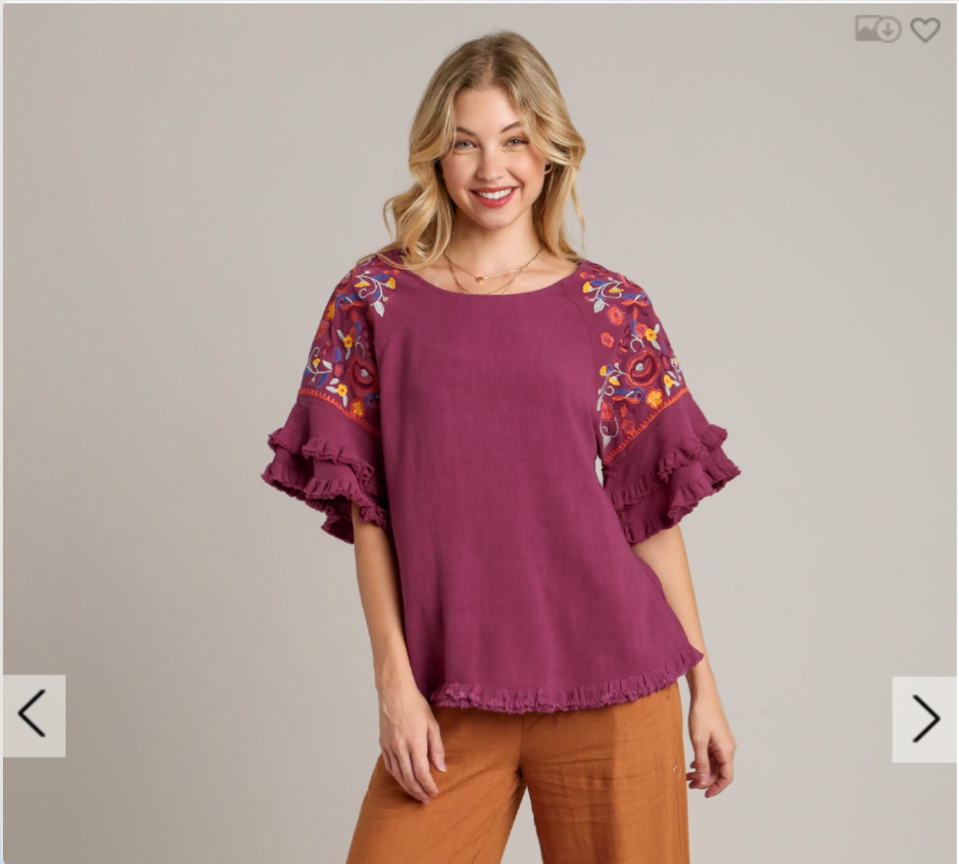Embroidered Ruffled Linen Top