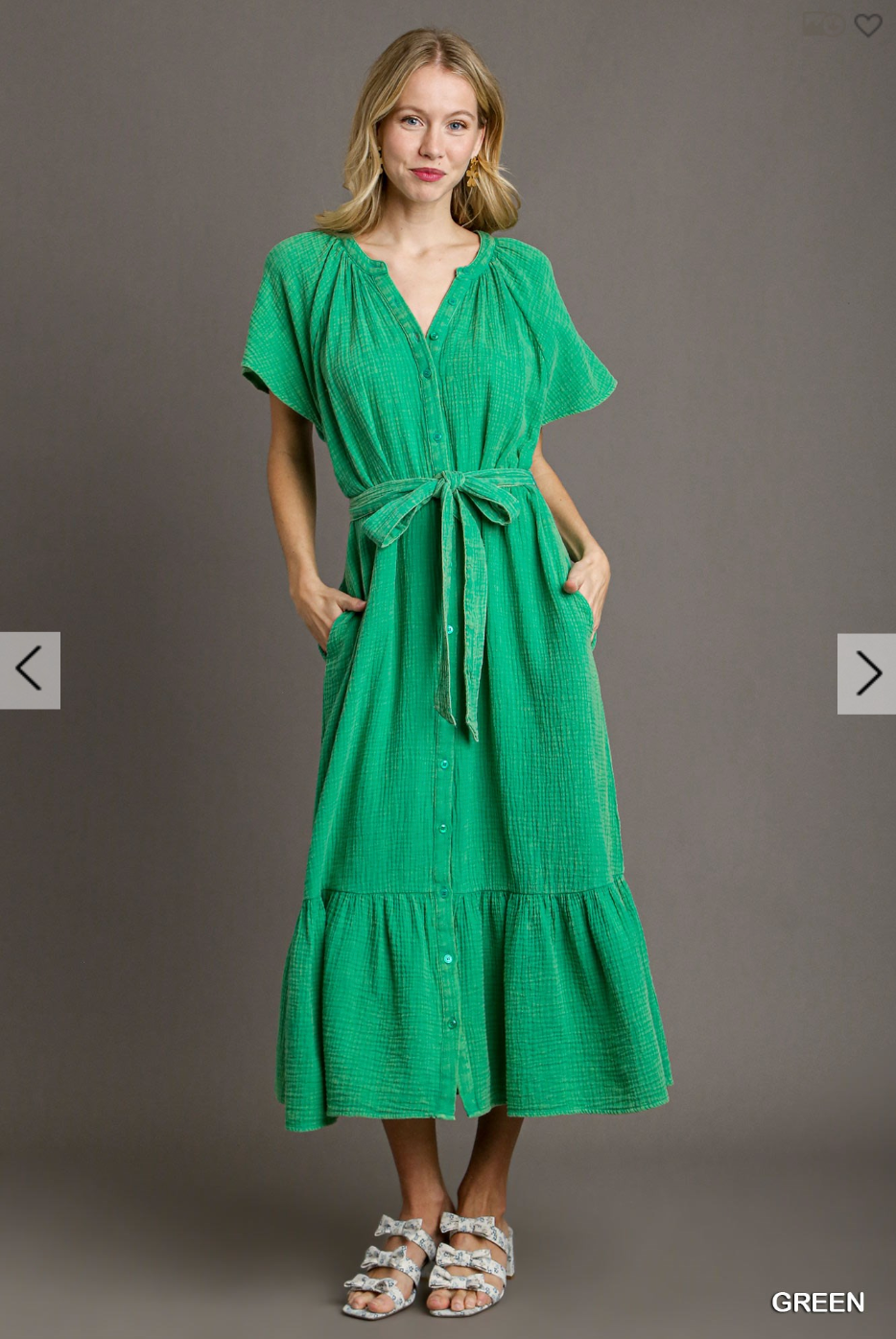 Mineral Wash Midi Dress |GREEN|