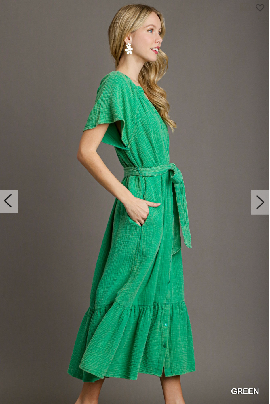 Mineral Wash Midi Dress |GREEN|
