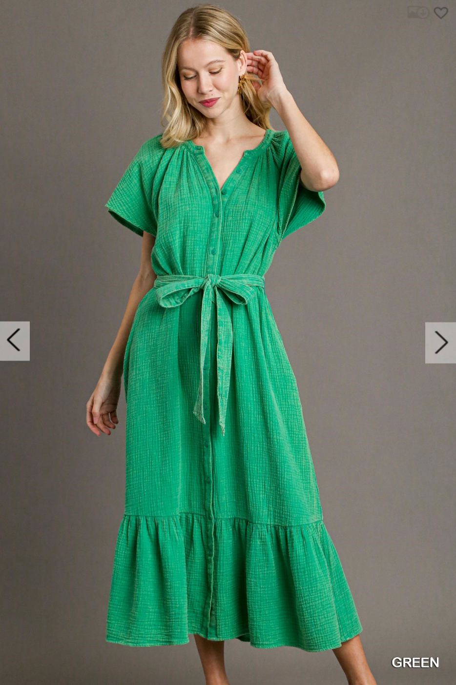 Mineral Wash Midi Dress |GREEN|
