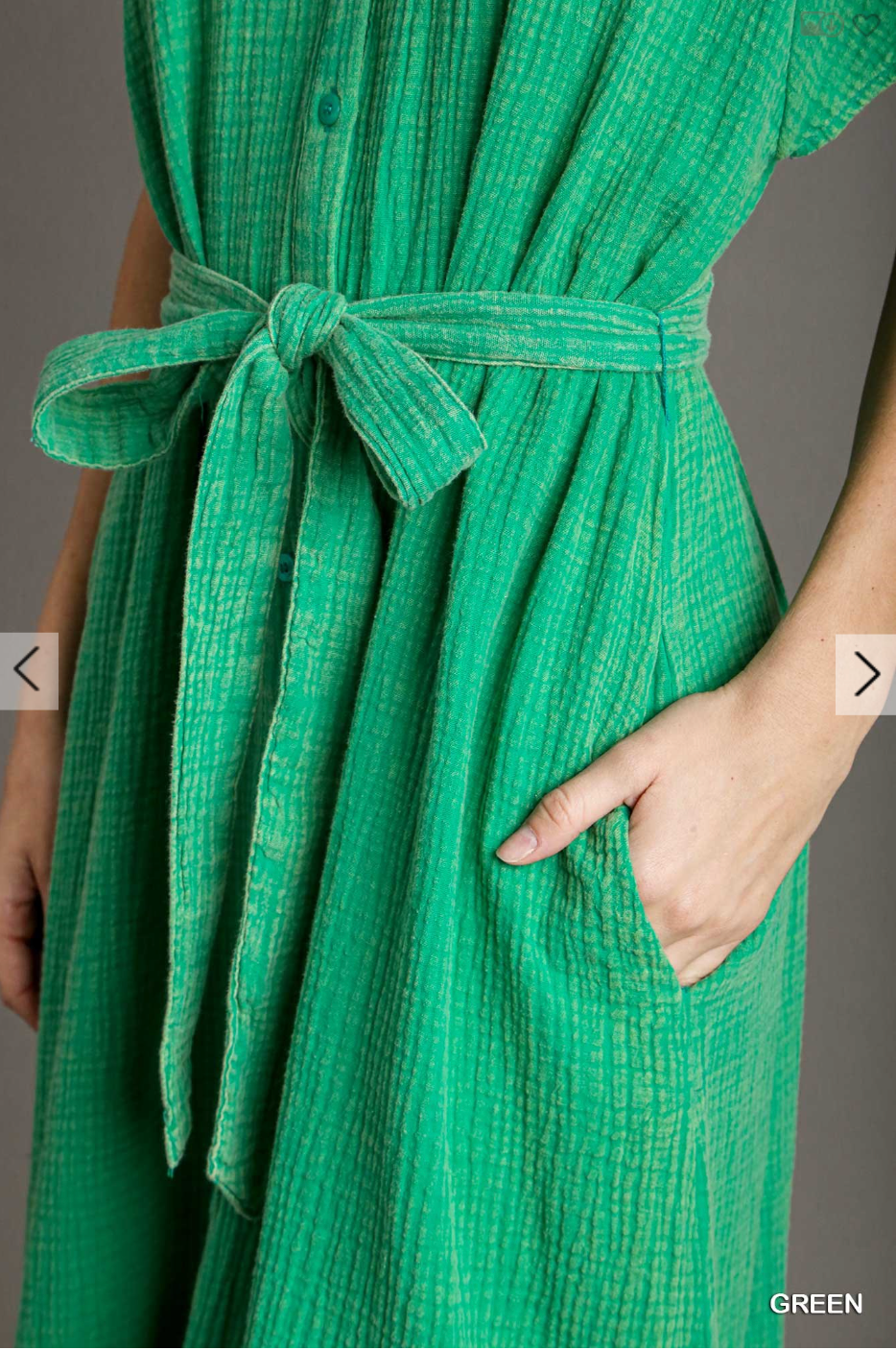 Mineral Wash Midi Dress |GREEN|