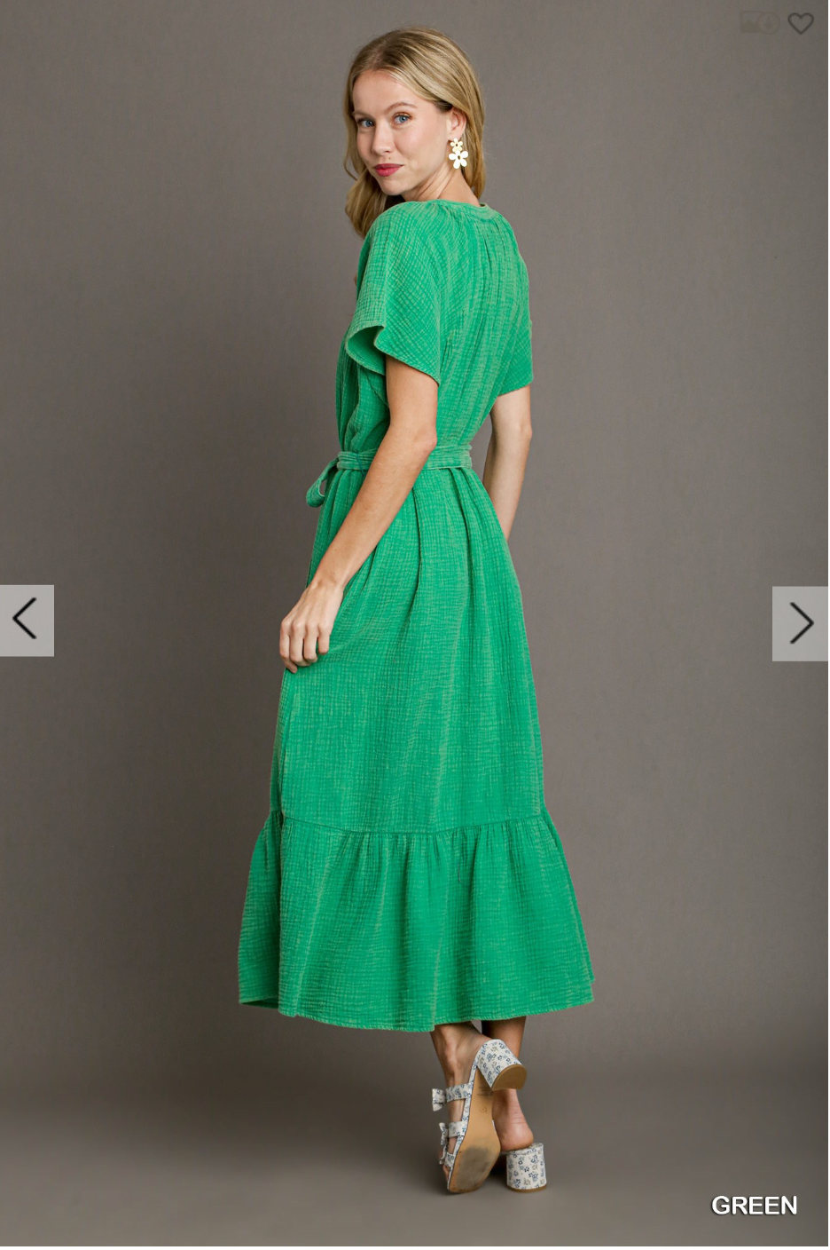 Mineral Wash Midi Dress |GREEN|