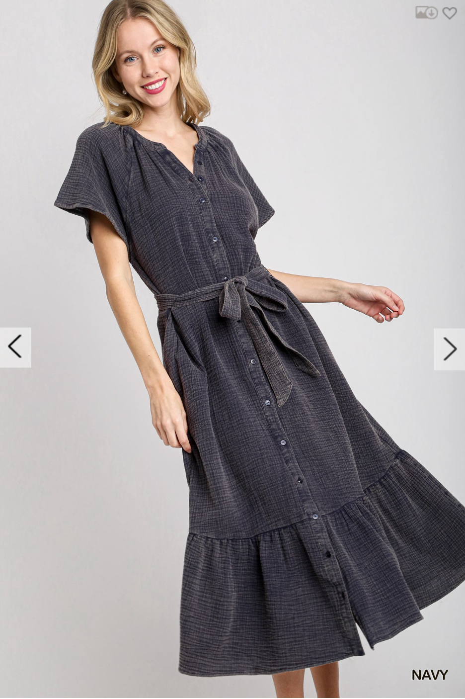 Mineral Wash Midi Dress |NAVY|