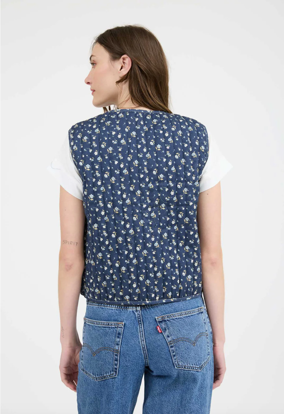 Floral Print Front Tie Quilted Vest