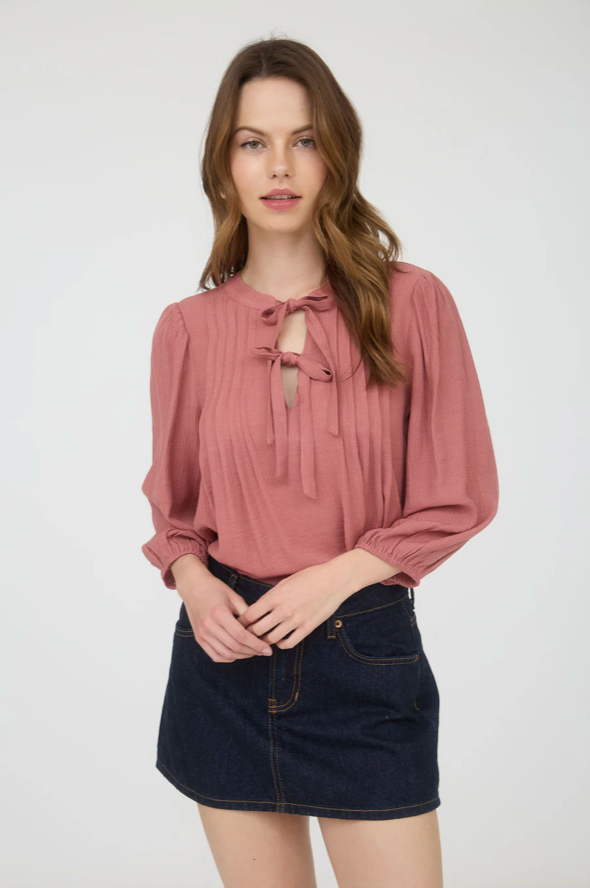 Front Tie Pleated Top |TERRACOTTA|