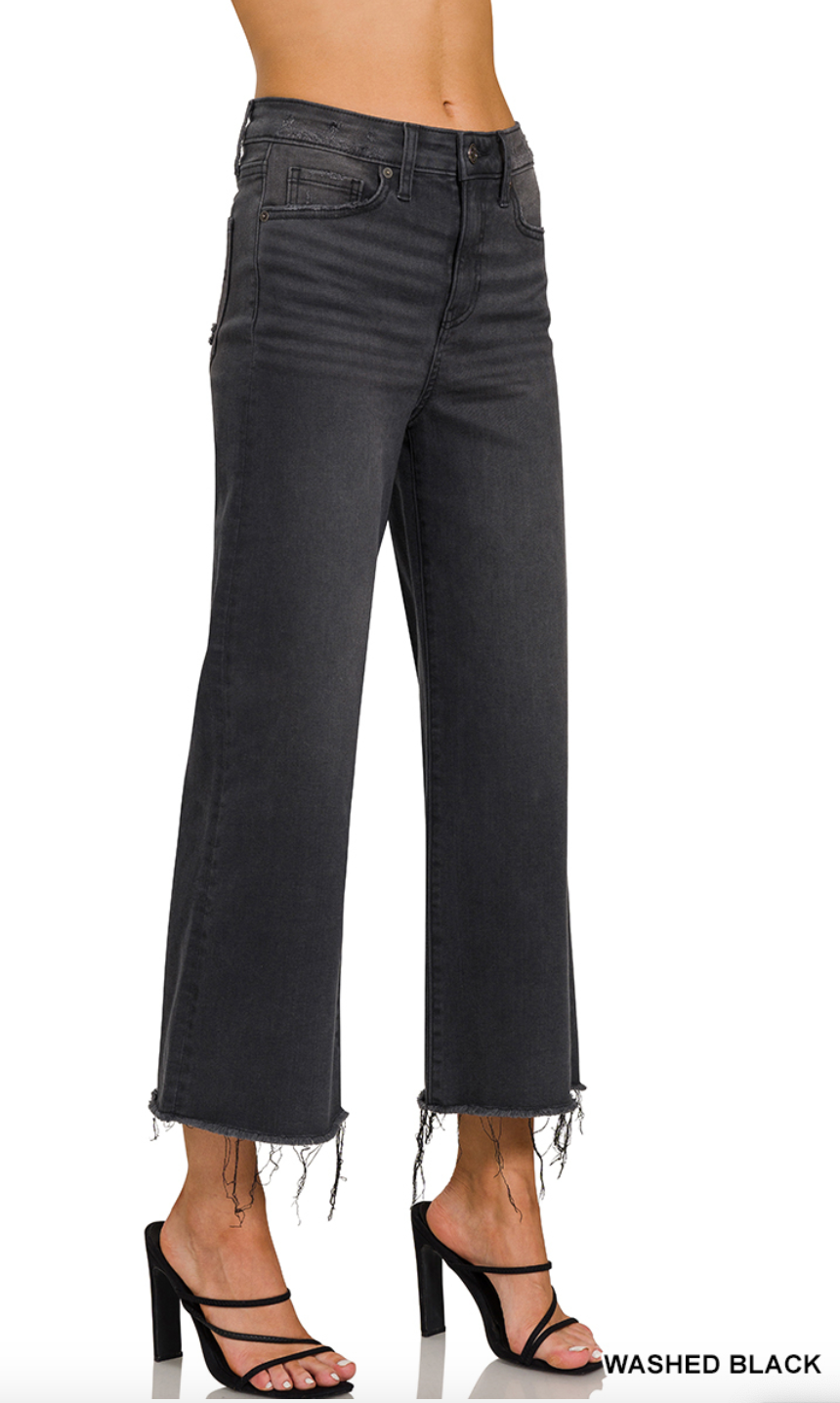 High Rise Washed Black Cropped Jean Pants